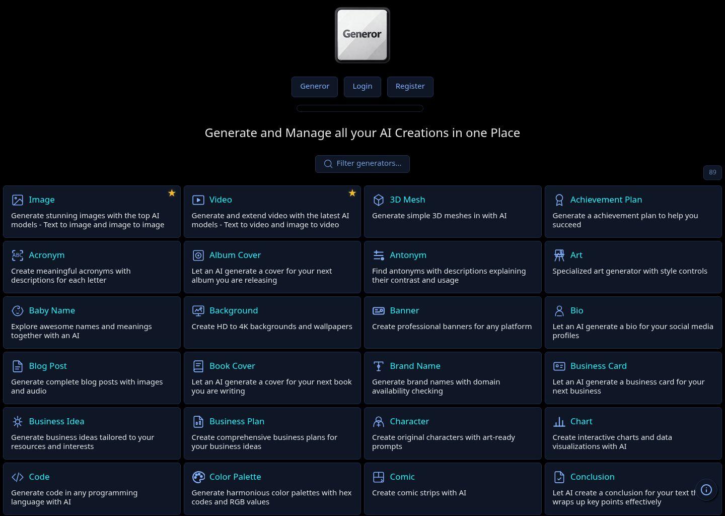 Generor:一站式 AI 生成器平台(40+ 工具)